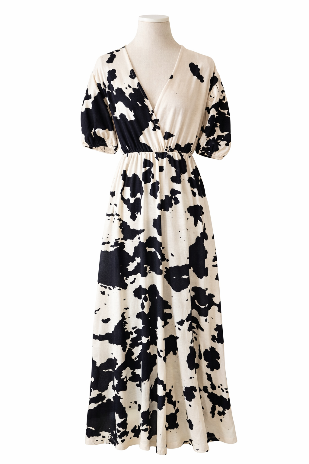 🖤 Koeienprint Maxi Jurk - Zwart