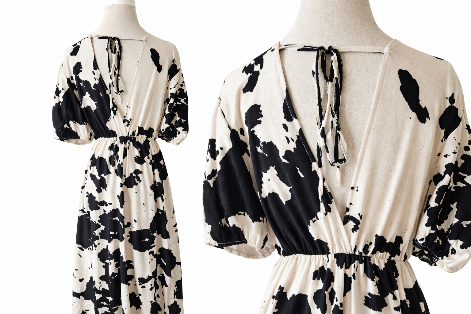 🖤 Koeienprint Maxi Jurk - Zwart