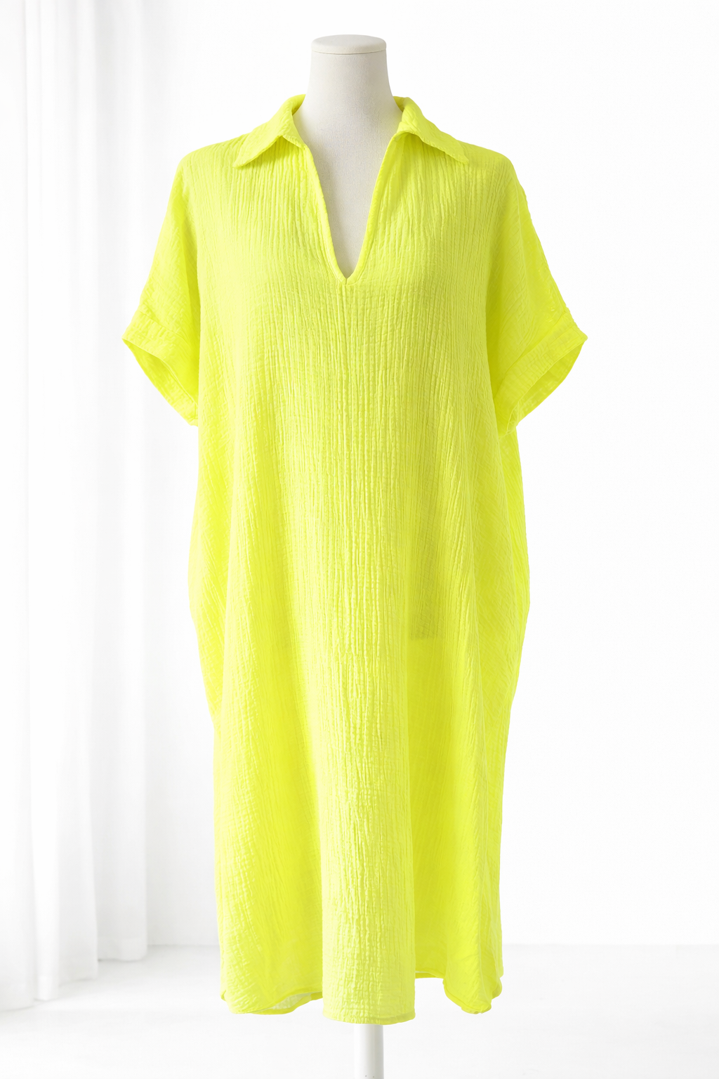 💛 Oversized Linnen Jurk - Neon Geel