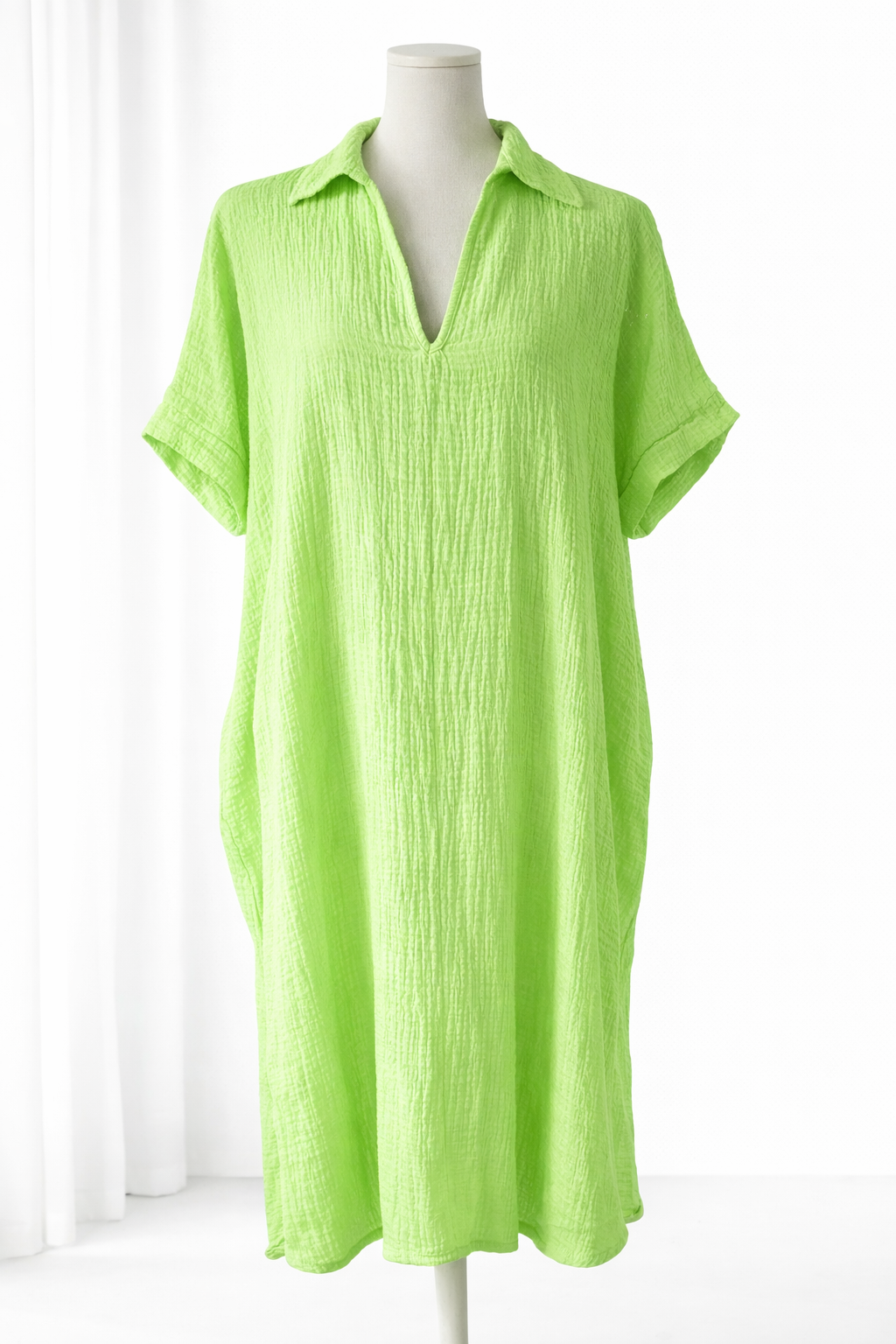 💚 Oversized Linnen Jurk - Neon Groen