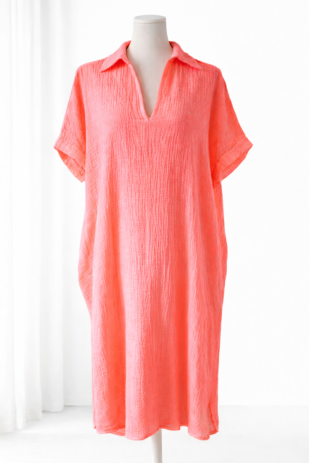 🧡 Oversized Linnen Jurk - Neon Oranje