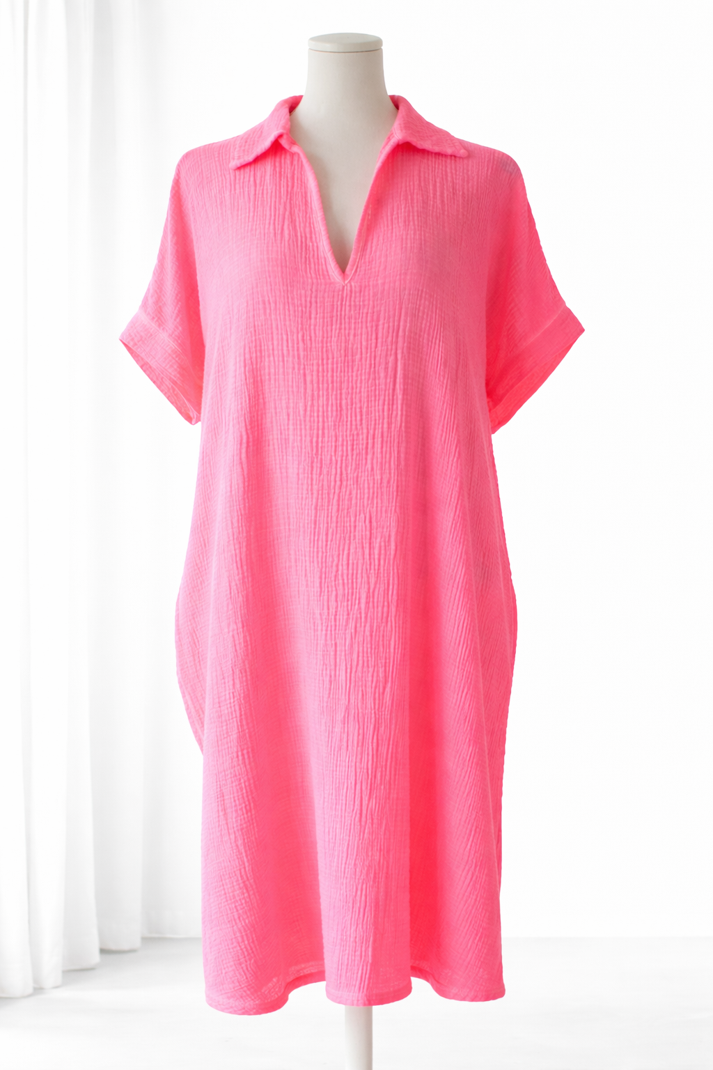 💖 Oversized Linnen Jurk - Neon Roze