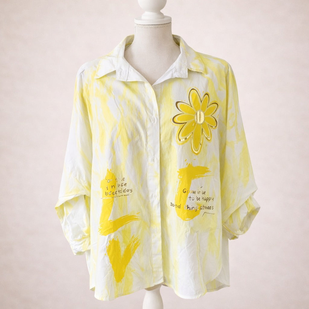 💛 Blouse met Bloem Applicatie - Geel