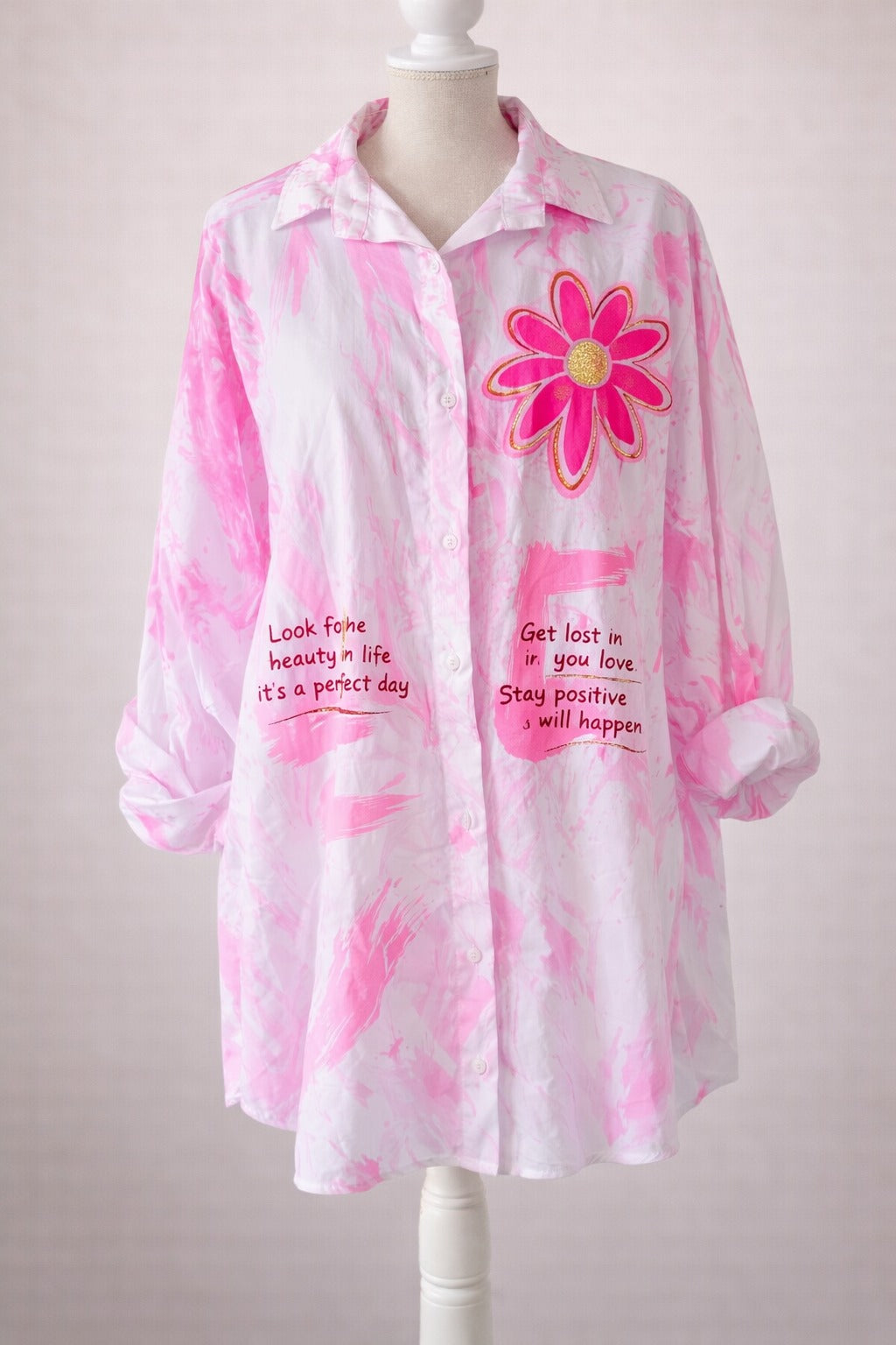 💖 Blouse met Bloem Applicatie - Roze