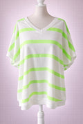 💚 Gestreepte V-hals Top - Neon Groen