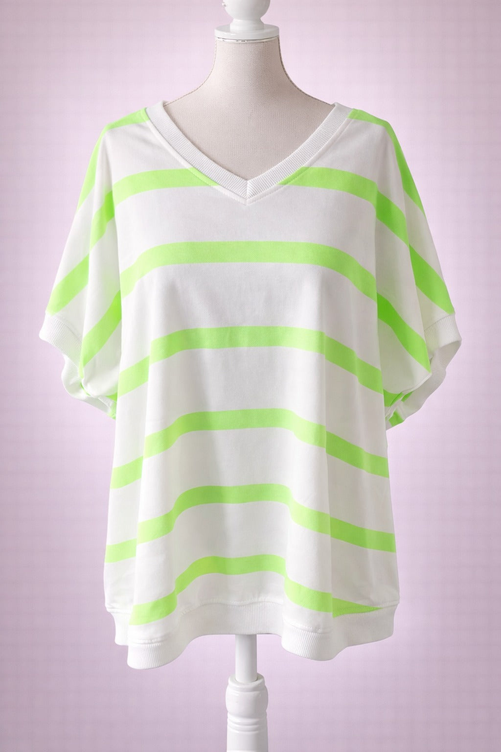 💚 Gestreepte V-hals Top - Neon Groen