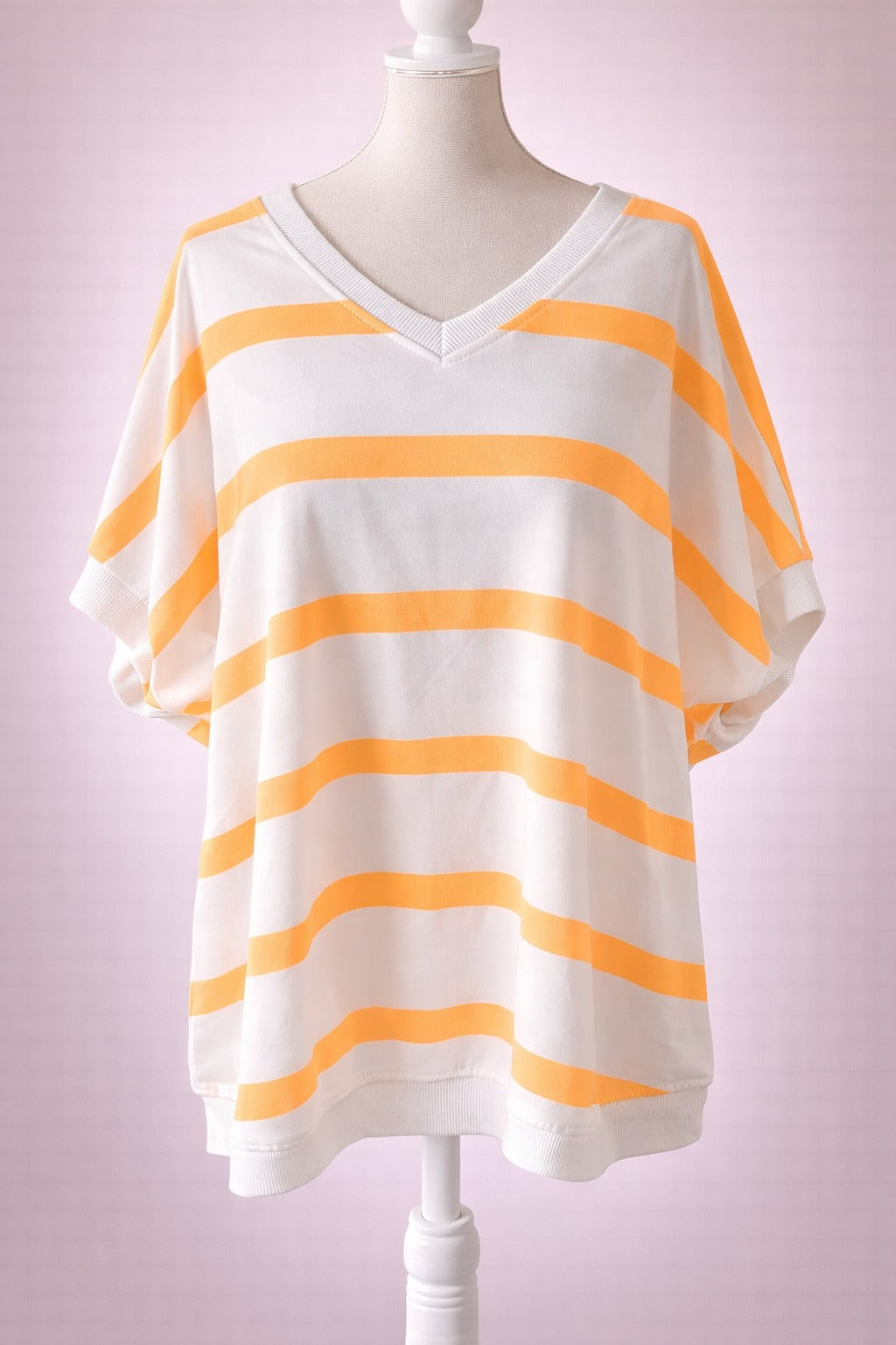 🧡 Gestreepte V-hals Top - Oranje