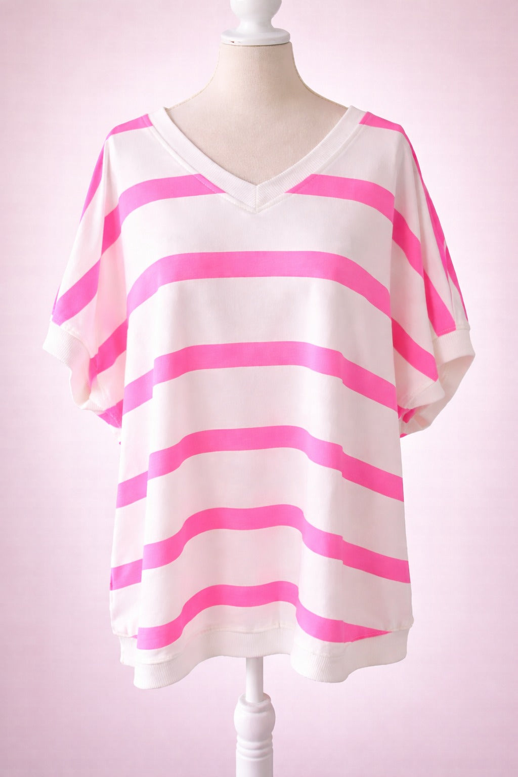 💖 Gestreepte V-hals Top - Roze